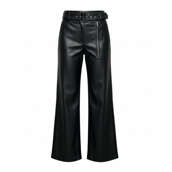 Black Wide Leg Leather Pants - Picture 4 of 7